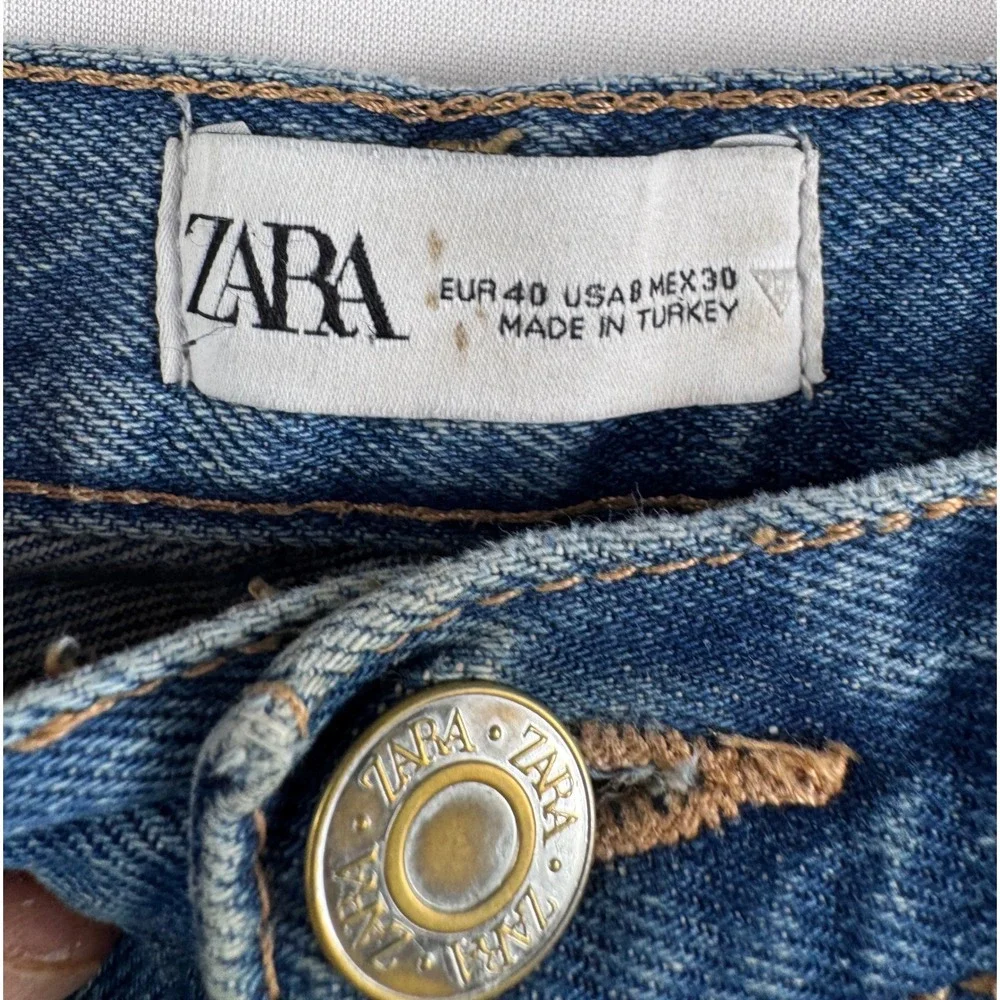 ZARA Womens High Rise Wide Leg‎ Jeans raw hem grunge baggy 90s Size 8 - Picture 2 of 7